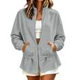 thumbnail image 2 of WIZUTIZ Women's Solid Color Zip Up Stand Collar Sweatshirt Jacket Elastic Cinched Waist Long Sleeve Casual Sporty Outerwear with Pockets, 2 of 8