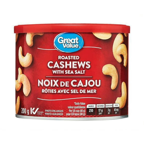 Great Value Roasted Cashews with Sea Salt, 200 g