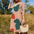 thumbnail image 4 of Sweet Strawberry Peachy Floral Print Women's Fall Dresses Casual Loose Flowy Swing Shift Dress, 4 of 9