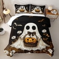 thumbnail image 2 of Homewish Halloween Ghost Bed Spread Queen, Spooky Animal Daisy Queen Coverlet Set, Dark Brown White Orange, 3pcs 1 Bedspread and 2 Pillowcases, 2 of 7
