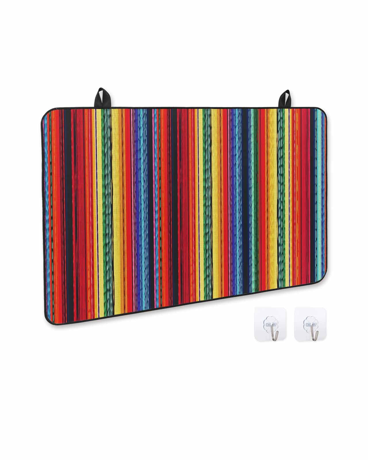 nqOlkjepod Large Induction Cooktop Protector Mat 24"x21", Rainbow Striped Stove Top Covers for Electric Stove, Boho Ethnic Colorful Lines Minimalist Stove Burner Cover Mats, Glass Top Stove Cover