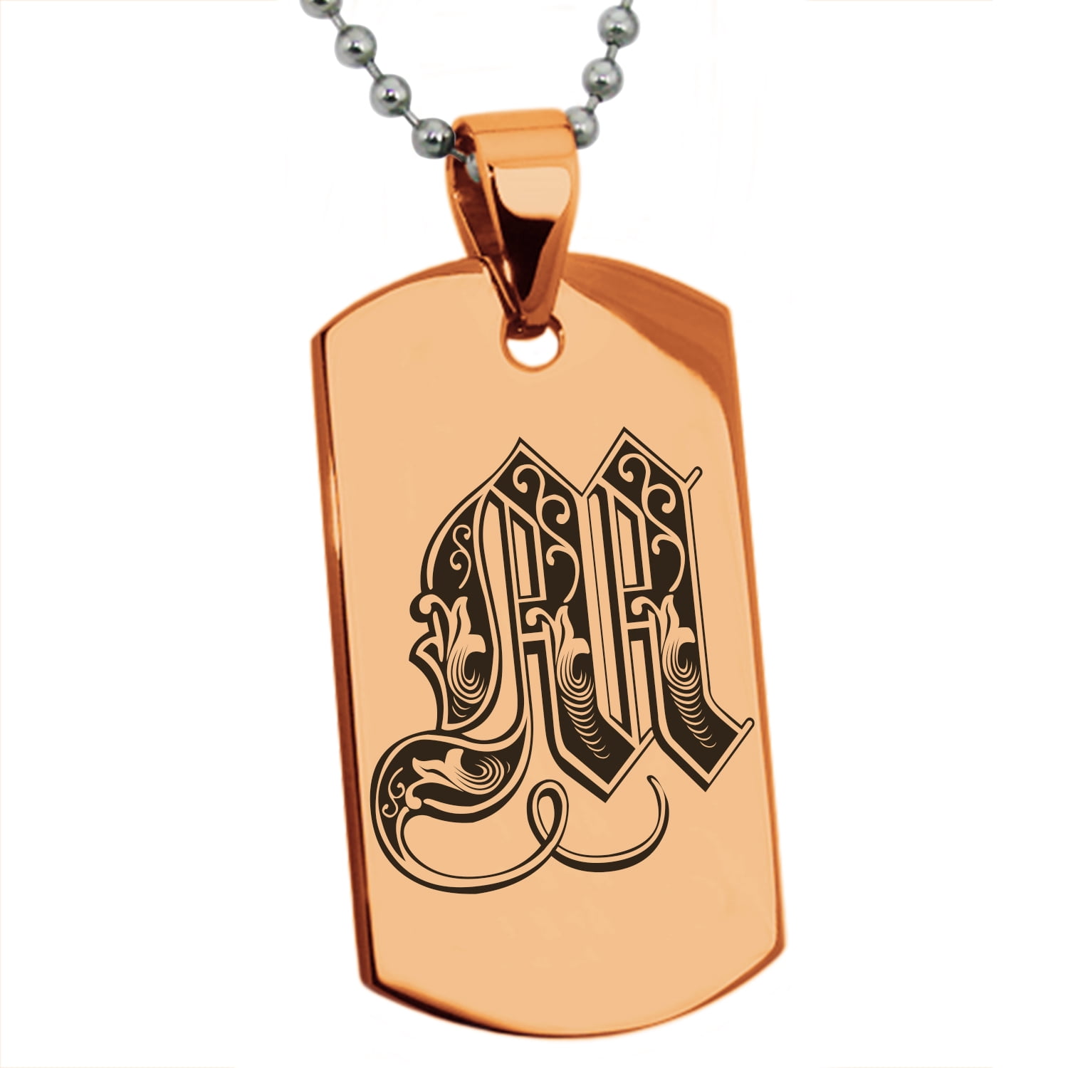 Stainless Steel Letter M Initial Royal Monogram Engraved Engraved Dog