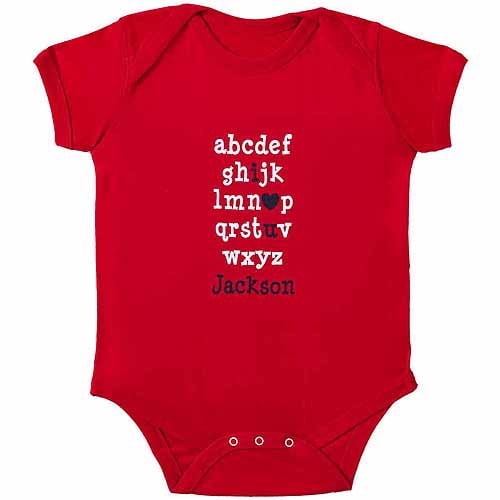 Personalized Baby Boys' "I Love You Alphabet" Bodysuit, Red