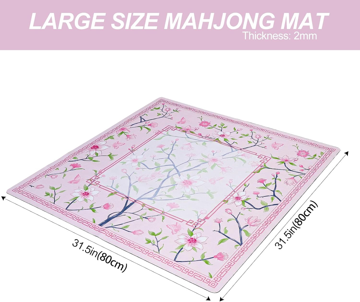 Pink Printed Mahjong Mat (31.5”x31.5”) with Black Carrying Bag, Anti-Slip, Noise-Reducing, Mahjong Table Mat for Mah-jongg,Poker, Board Games, Dominoes, and Card