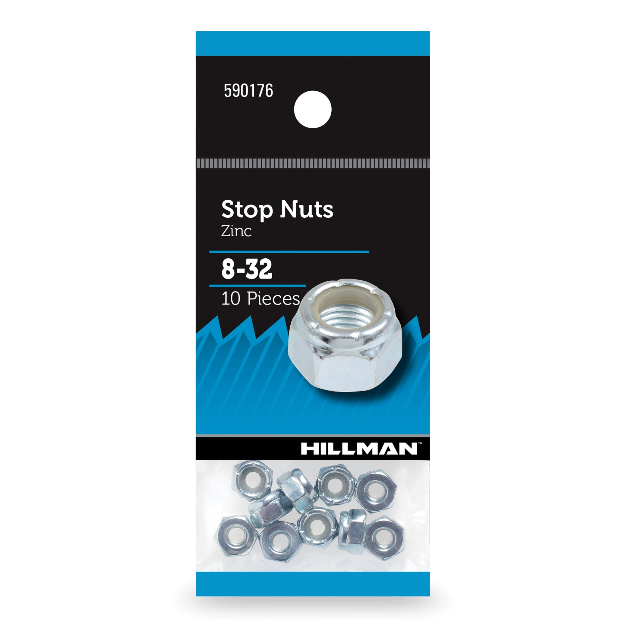 Hillman Stop Nuts, #8-32 Nylon, Zinc Plated, Pack of 10