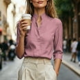 thumbnail image 4 of Enjoytime Shirts for Women Stand Collar V Neck Linen 3/4 Sleeve Tops Lightweight Business Casual Work Blouses, 4 of 7