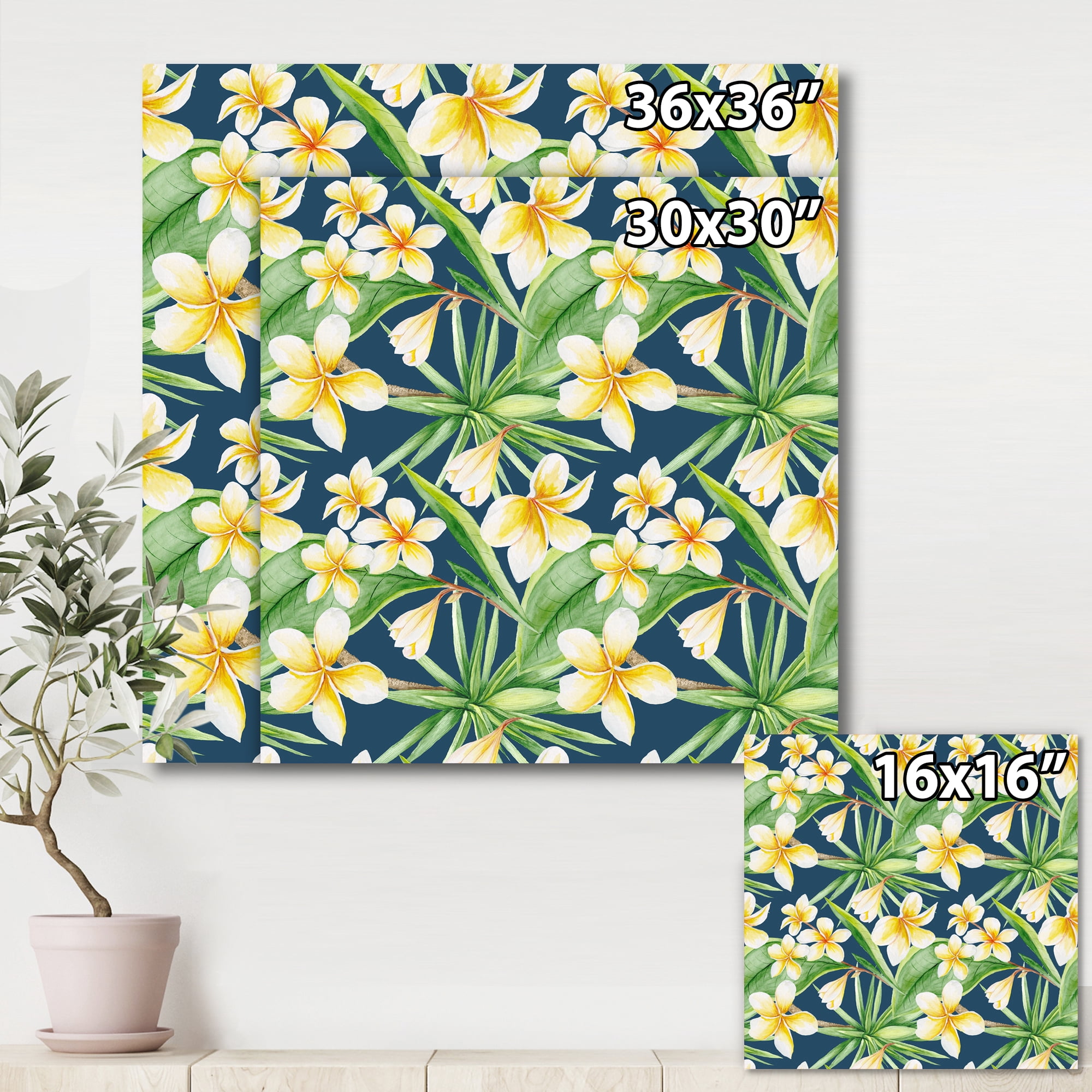 Designart ' Yellow Flowers and Tropical Foliage VIII ' Modern Canvas Wall Art Print