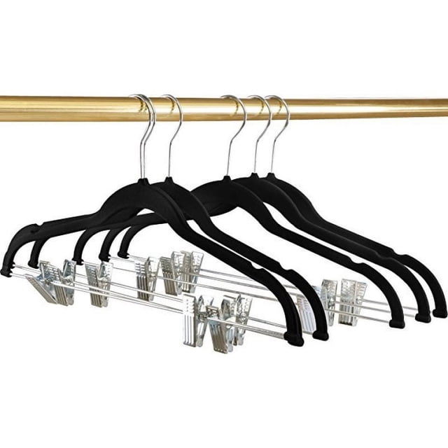 Perchas para pantalones con clips, paquete de 10, perchas de terciopelo blanco marfil y negro, antideslizantes, ahorran espacio para pantalones, faldas, abrigos y vestidos