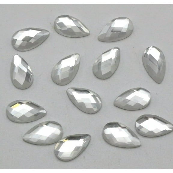 U8MO 100 Clear Faceted Teardrop Flatback Glass Crystal Rhinestone Gems 7X12mm No Hole