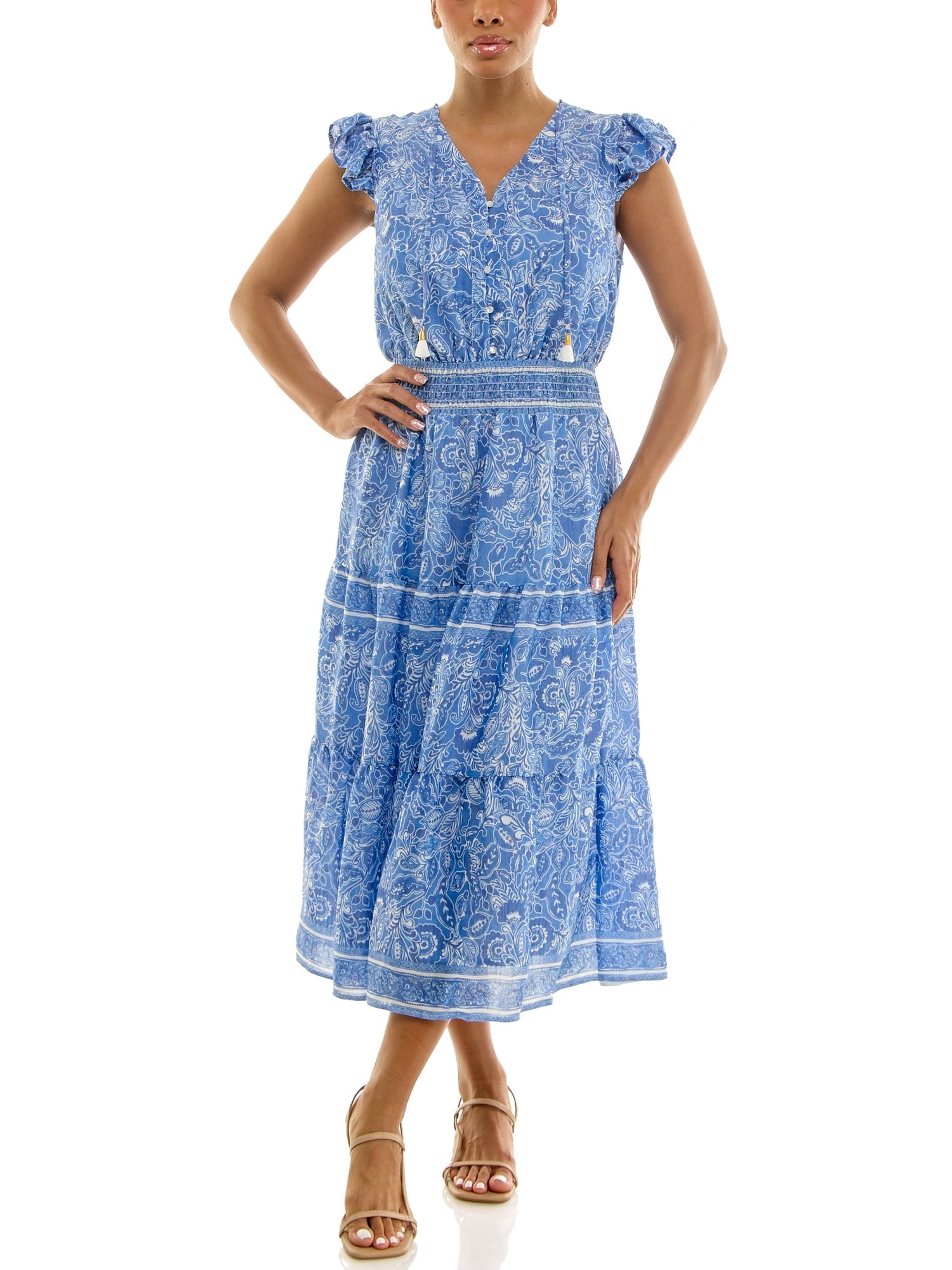 Nanette Lepore Women's Flutter Sleeve Tassel Midi Dress, Sizes XS-XXXL