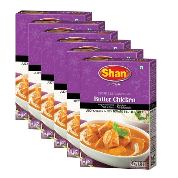 Shan - Butter Chicken Recipe and Seasoning Mix Bundle - 50g Spice Powder, (Pack of 6)