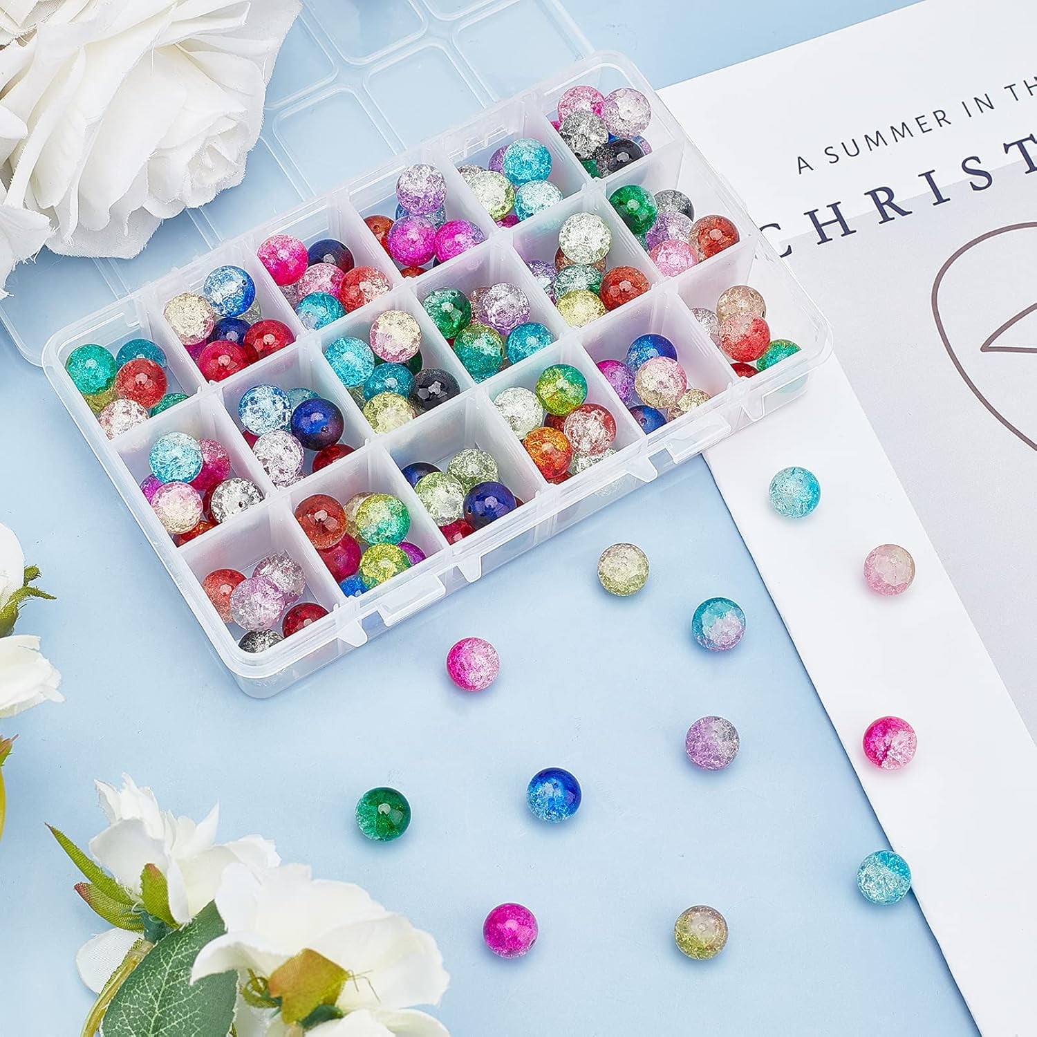 12mm Lampwork Glass Beads 144pcs Round Handcrafted Loose Beads with Scissors Elastic Thread Beading Needles for Jewelry Making