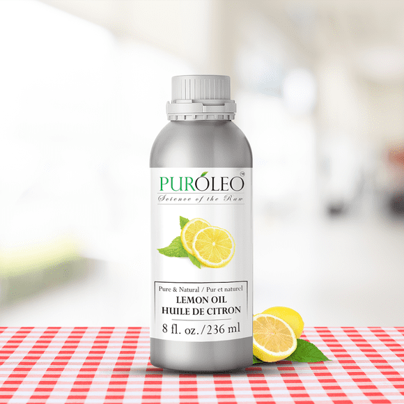 PUROLEO Huile Essentielle de Citron 8 Fl Oz/236 ml (Emballé au Canada) Pelures de Citron Fraîches 100 % Pures et Naturelles pour l'Aromathérapie, Produits de Nettoyage DIY et Soins Personnels - Arôme d'Agrumes Vivifiant à Chaque Goutte