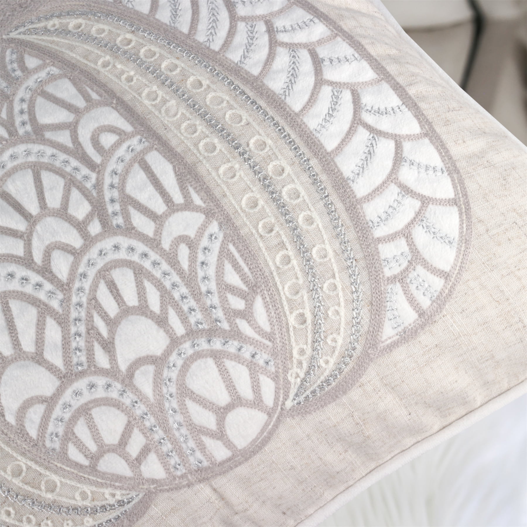 Holiday Harvest Beige Embroidered Pumpkin Graphic Polyester 20 in. x 20 in. Decorative Throw Pillow