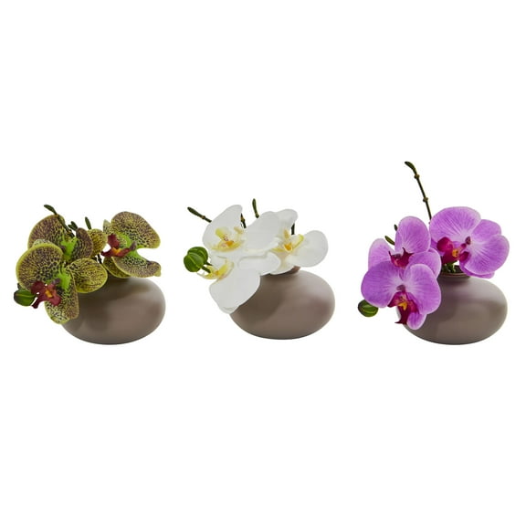 Nearly Natural 7" Phalaenopsis Orchid Artificial Flower Arrangement, Set of 3, Multicolor