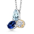 thumbnail image 2 of 925 Silver and 10K Yellow Gold Aquamarine and Blue Created Sapphire and Moissanite 3 Stone Pendant Necklace for Women | 2.40 Cttw | Pear Shape 8X6MM | Oval 7X5MM | Round 5MM | with 18 inch Chain, 2 of 3