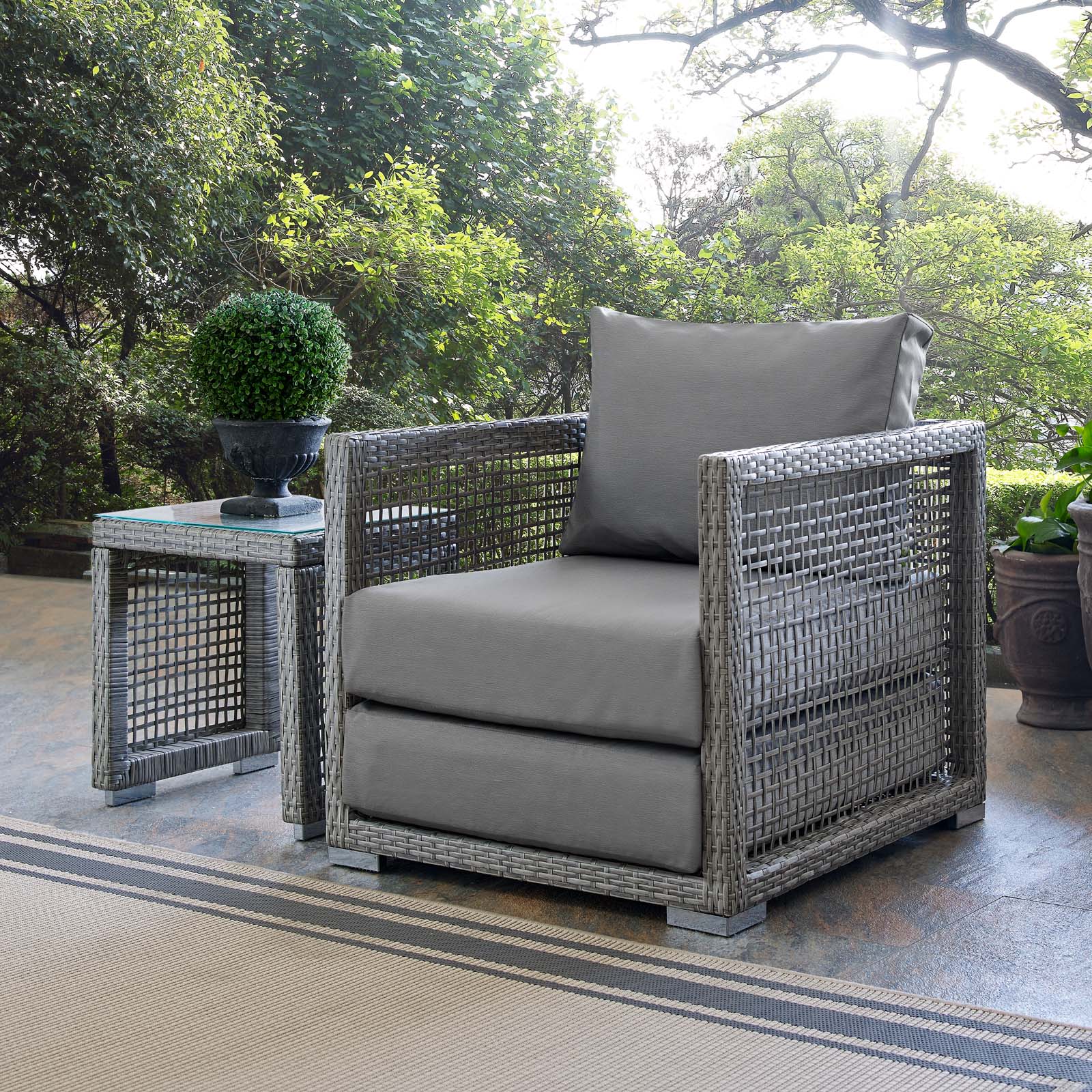 Modern Contemporary Urban Design Outdoor Patio Balcony Garden Furniture Lounge Chair Armchair, Rattan Wicker, Grey Gray - image 5 of 6