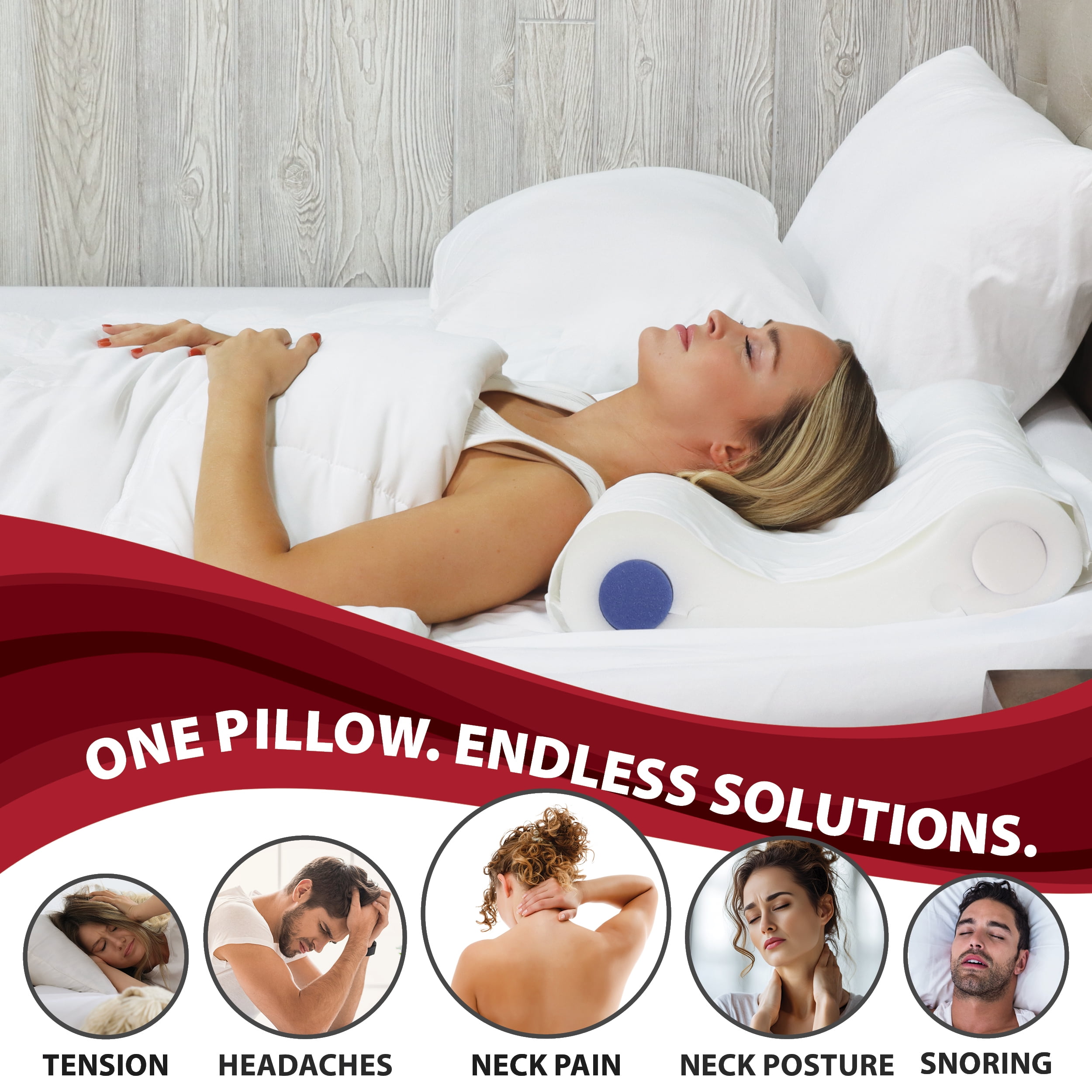 Core Products Double Core Select Cervical Pillow – Orthopedic Neck Support with 4 Adjustable Rolls for Pain Relief, Alignment & Posture – Contoured for Side & Back Sleepers – Assembled in USA
