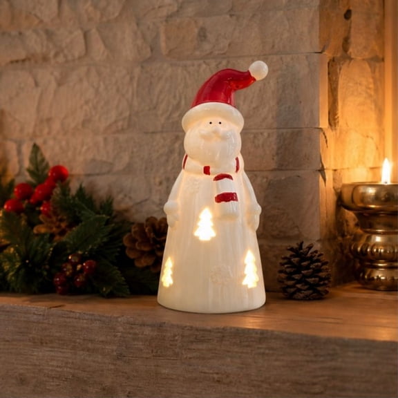 Feledorashia Lighted Ceramic Figurine, Christmas Tabletop Decoration, Holiday Character Accent for Mantels Shelves and Windowsills, Ceramic Construction with LED Light Details and Stable Base