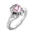 thumbnail image 2 of SuperJeweler 1 Carat Heart Shape Created Pink Sapphire and Diamond Claddagh Ring In Sterling Silver For Women, 2 of 6