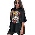 thumbnail image 3 of Plus Size Shirt for Women Black Tops for Women Short Sleeves Shirt for Women Cats T Shirt Crewneck Shirt for Women XL, 3 of 5