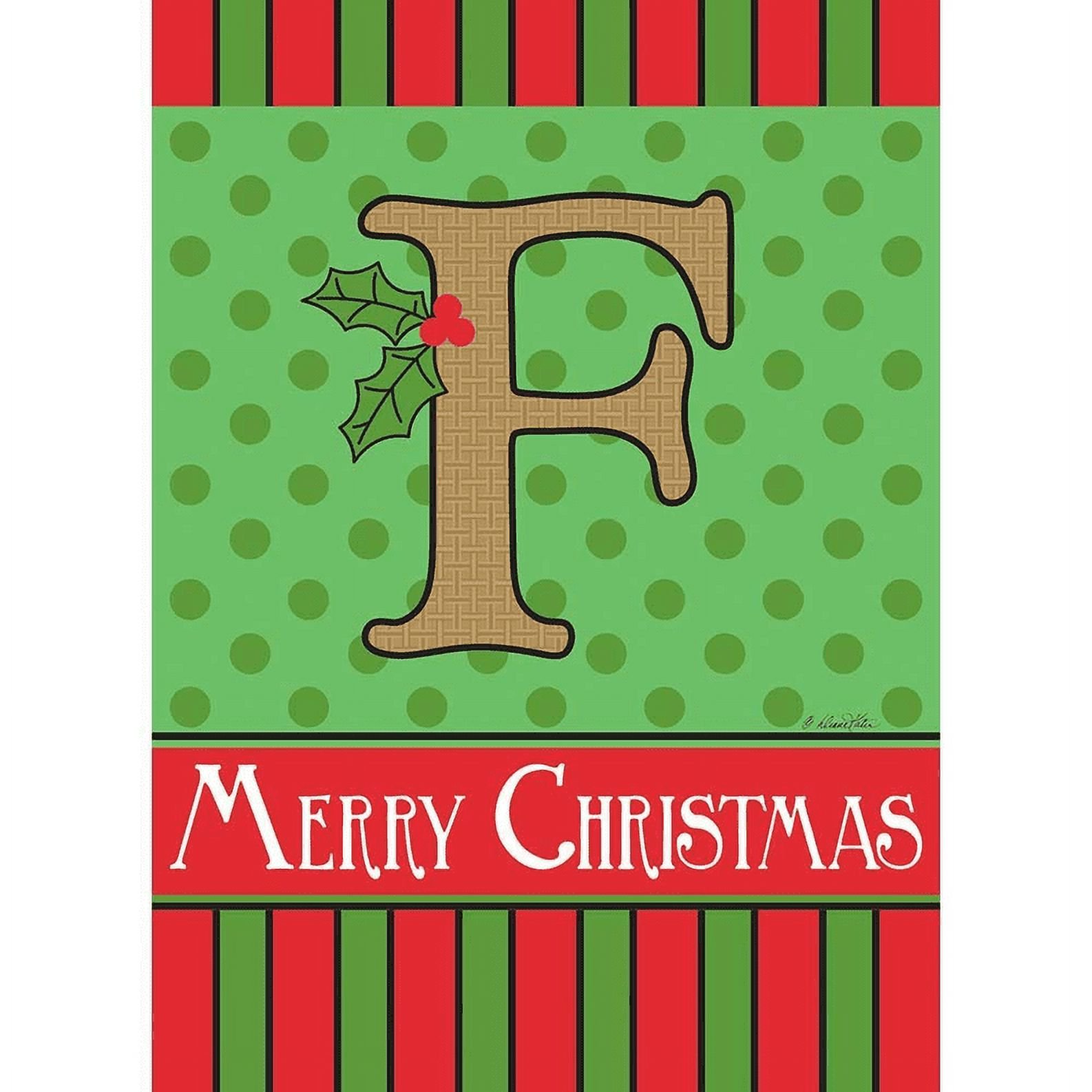 Magnolia Garden Flags 1652 13 x 18 in. Merry Christmas Monogram F Burlap Garden Flag