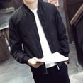 thumbnail image 5 of Men's Casual Black Thin Slim Fit Stand Collar Long Sleeve Zip Jacket Coat Top, 5 of 10