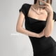 thumbnail image 1 of High-end Spice Girls Sexy Square Collar Short-sleeved Dress Women's Slim-fit Strap Drawstring Folded Bag Hip Trendy Skirt, 1 of 4