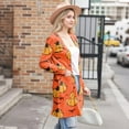 thumbnail image 6 of WTOBBY Women's Fashion Comfortable Halloween Printed Mid-Length Cardigan Jacket Casual Long Sleeve Open Front Cover Up With Pockets Fall Layering Piece,Saffron M, 6 of 7