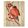 thumbnail image 3 of Designart 'Red Bullfinch Bird Sitting On A Branch With Berries' Traditional Print on Natural Pine Wood, 3 of 5