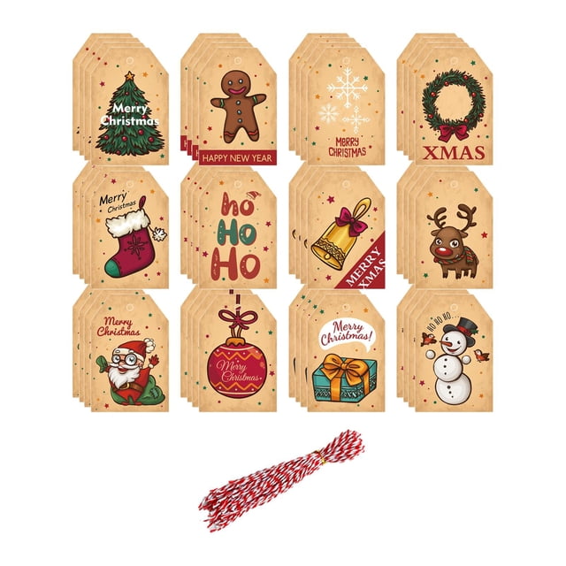 Christmas Tags Tree Hanging Ornament Gift Tags for Holiday Party Celebration Khaki