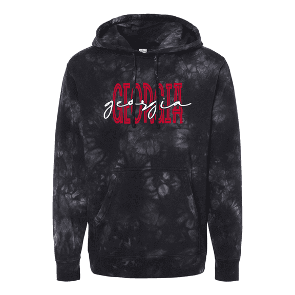 Trenz Shirt Company Georgia Team Color Red and Black Football Team Name Cursive Womens Tie-Dye Hoodie-Black-large