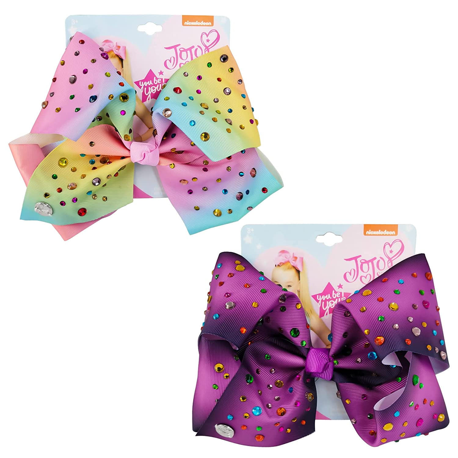 Jojo Siwa Style Bows 8 Inches Large Purple Rainbow Rhinestones Bows with Alligator Clips for Girls Jumbo Bows Set for Valentine Birthday Gift Party Supplies Hair Accessories 2 Pack Walmart