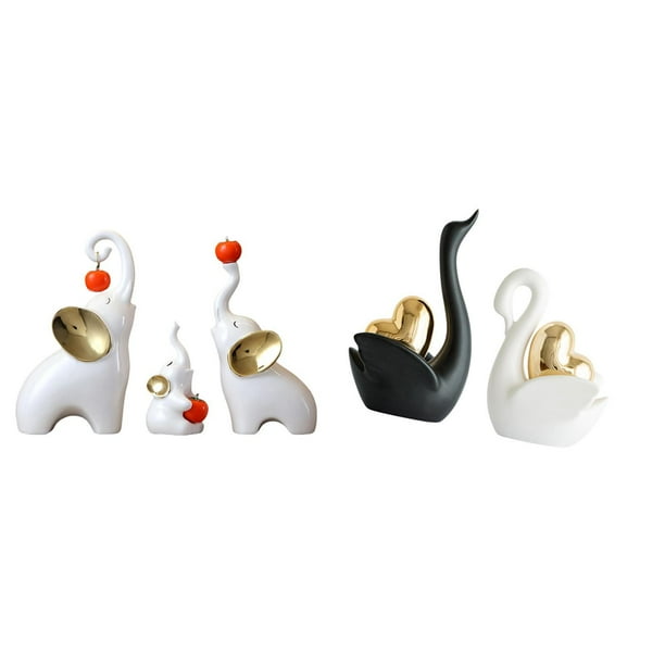 Esculturas de elefantes,Estatuas de elefantes,decoración del hogar,artesanías de cerámica,Figuras de elefantes familiares Adornos de escritorio,estatua de cisne,Estatuas y figuras de cisnes
