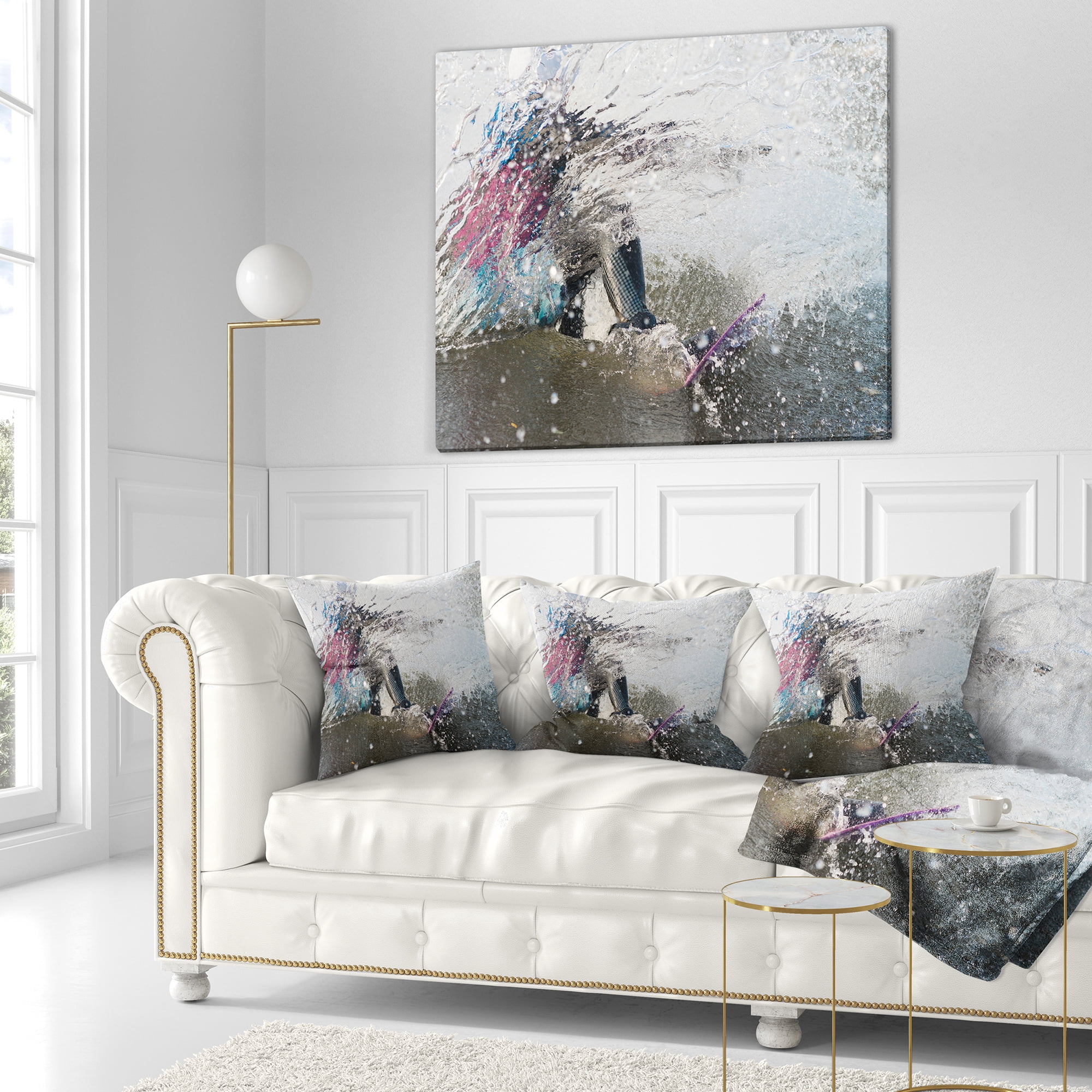 Designart Guy on a Wakeboard - Landscape Printed Throw Pillow - 16x16