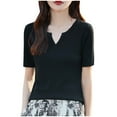 thumbnail image 1 of Timegard Hauts pour Femmes Tendance Été Décontracté Confortable Couleur Unie Manches Courtes Col Rond en V T-Shirts, 1 of 3