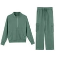 thumbnail image 3 of Women 2 Piece Outfits Sweatsuit Set Activewear Workout Fall Oversized Half Zip Sweatshirt Sweatpant Lounge Set Tracksuits, 3 of 3