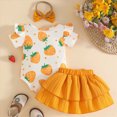 thumbnail image 3 of Toddler Baby Girl Summer Outfits Strawberries Print Romper & Ruffle Solid Skirt with Headband 3-Piece Set, 3 of 4
