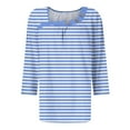 thumbnail image 4 of hxobax Striped 3/4 Length Sleeve Shirts Womens Trendy Pleated Crewneck Button Blouse Cute Tunic Tops, 4 of 5