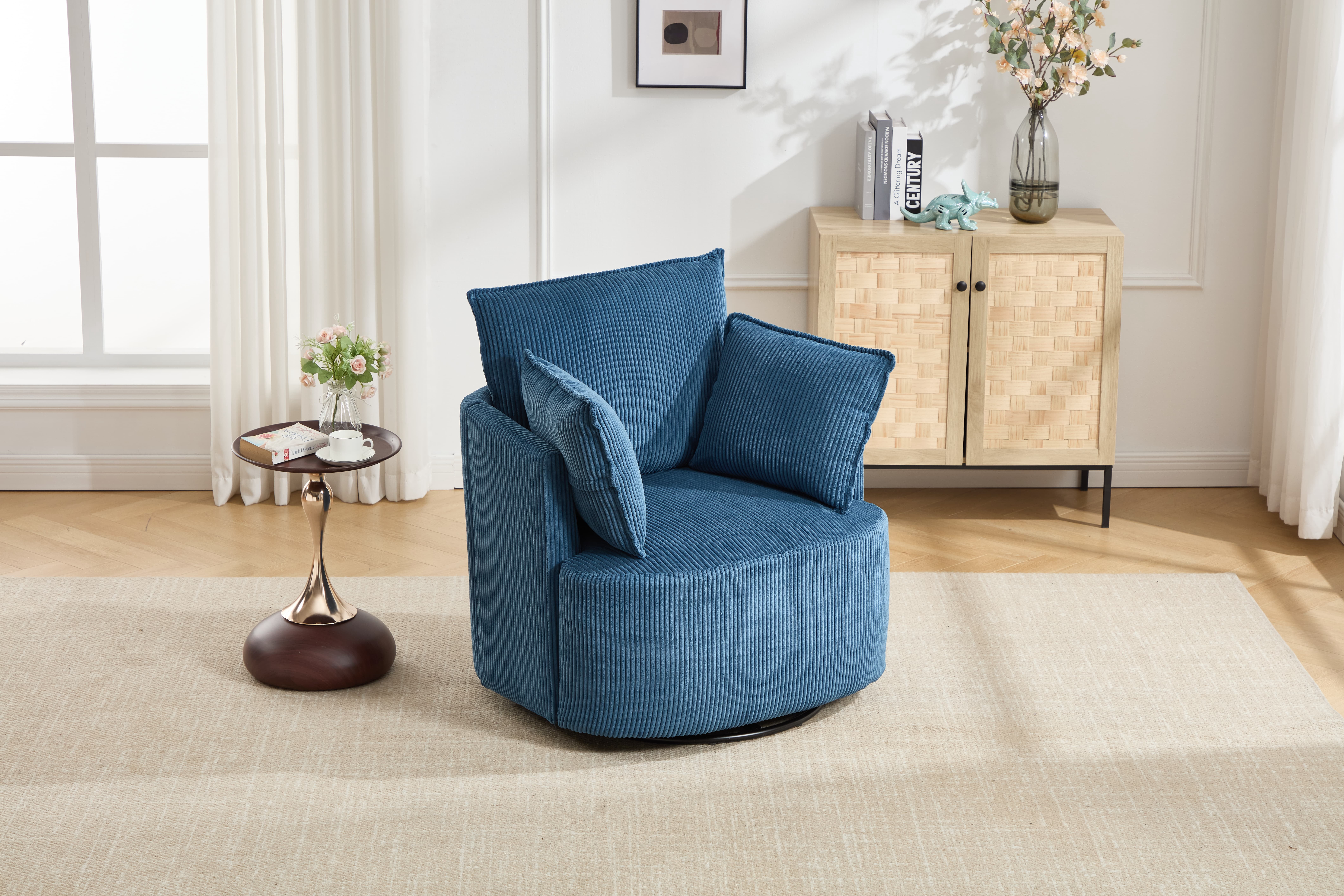 360° Swivel Barrel Chair,Upholstered Accent Chair,Suitable for Nurseries,Offices,Blue