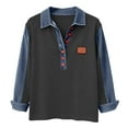 thumbnail image 4 of Hauts à Manches Longues pour Femmes 2026 Printemps Mode Bouton Col en V Col à Revers Patchwork en Denim Chemise Décontractée Blouse, 4 of 7