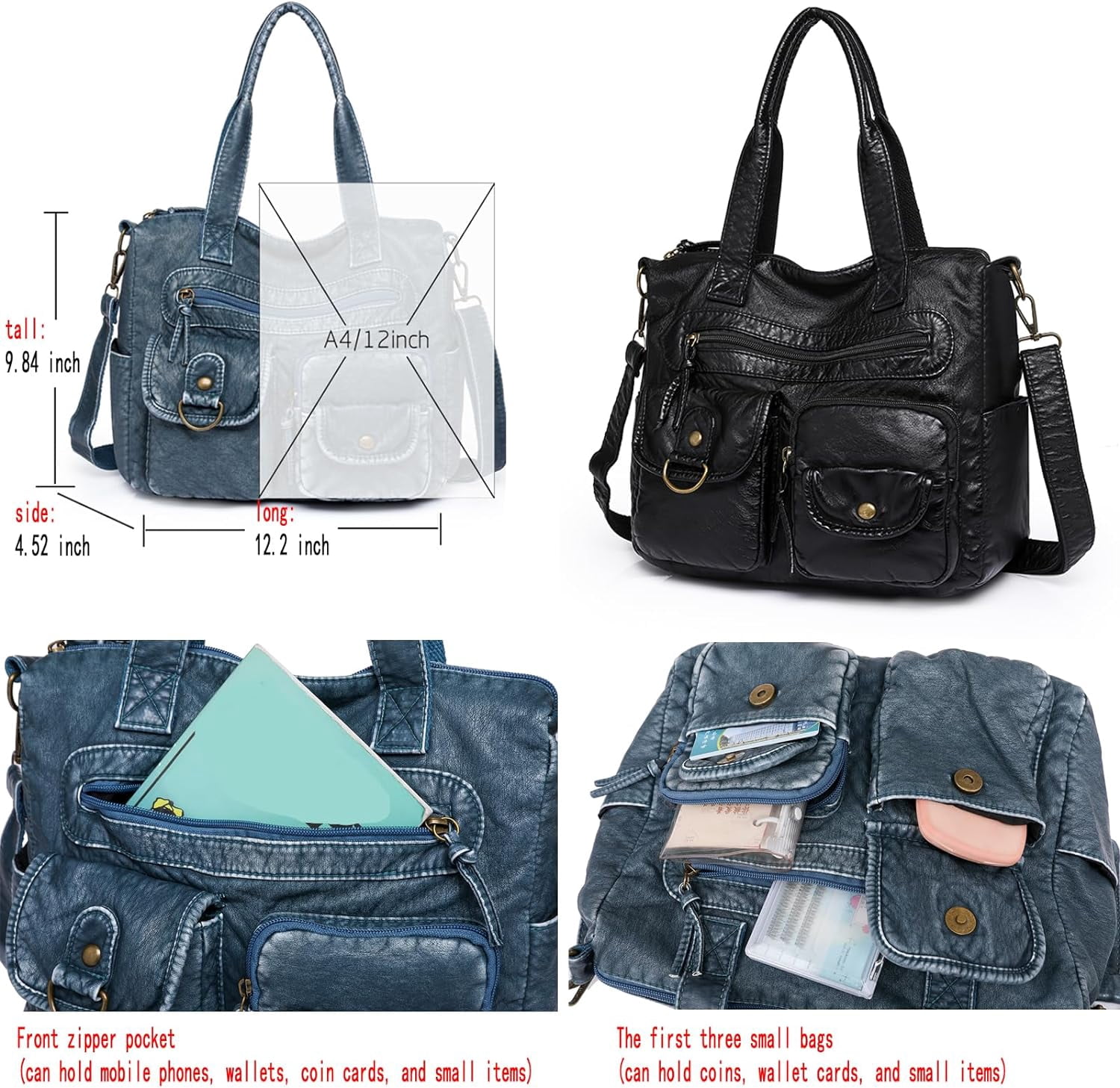 Crossbody Bag for Women Multi Pocket Shoulder Bags Medium Travel Purses Ultra Soft Washed Leather