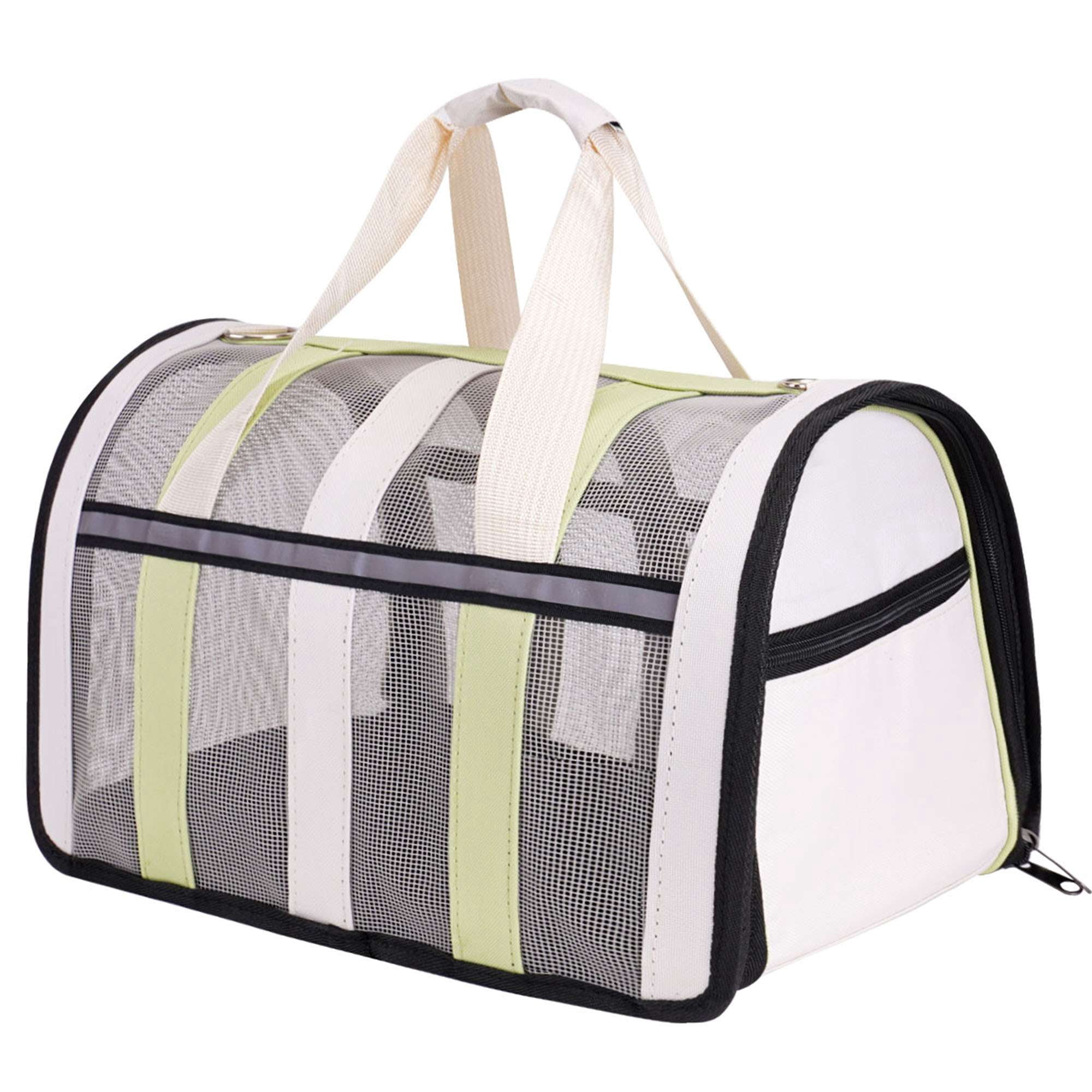 Deago Soft Sided Mesh Pet Travel Carrier for Small Cats Dogs, Collapsible Puppy Carrier Bag with Reflective Strip - Green