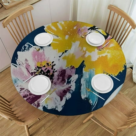 

Patifu Flowers Bee Round Tablecloth with Elastic Edge Stain-Resistant and Washable Ideal for Indoor and Outdoor Use 100% Polyester Fabric Various Sizes Available 54 -58