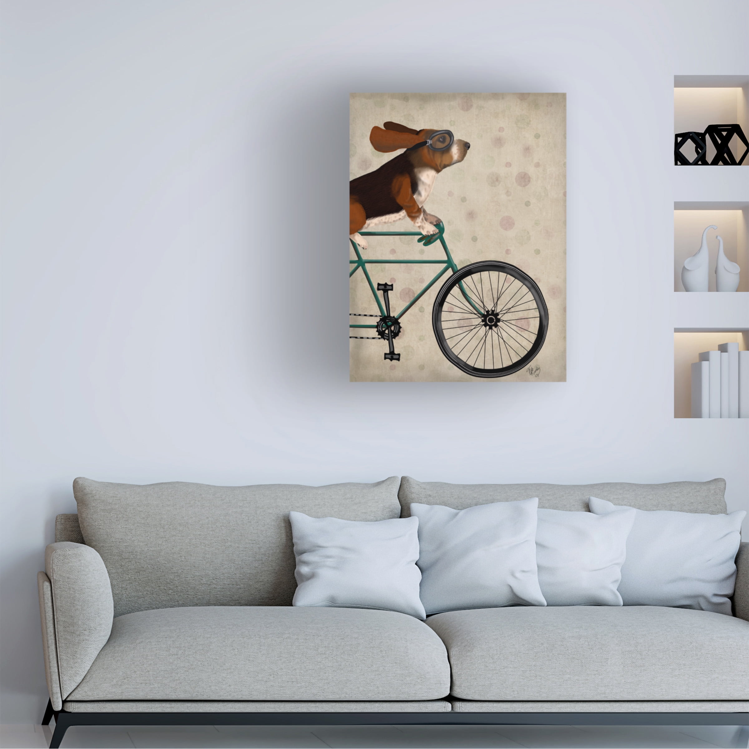 Trademark Fine Art Fab Funky Basset Hound On Bicycle Canvas Wall Art - 35x47