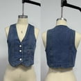 thumbnail image 4 of JGGSPWM Women's Vintage Denim Vest Single Breasted V-Neck Sleeveless Jacket Washed Distressed Waistcoat Summer Short Coat Blue S, 4 of 8