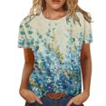 thumbnail image 2 of ICHUANYI Clearance Women Fashion Summer Casual Print Round Neck Loose Short Sleeve T-shirt Top Blouse Pullover(Green, L) ICHUANYI WER2023081001594, 2 of 6