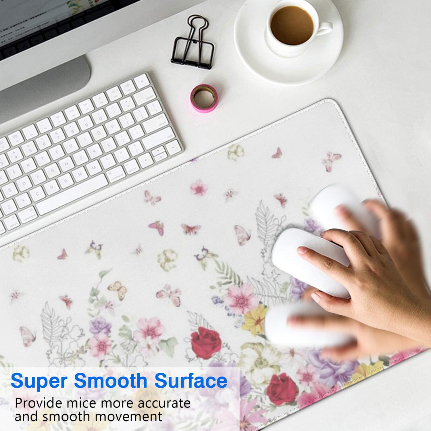 Long Mouse Pads for Desk,Pioneer Flower Floral Print Pattern Desk Mats on Top Of Desks, Desk Mouse Pad Extra Large with 3mm Non-Slip Base and Stitched Edge for Gaming,Office,Work,Home 31.5"x15.7"