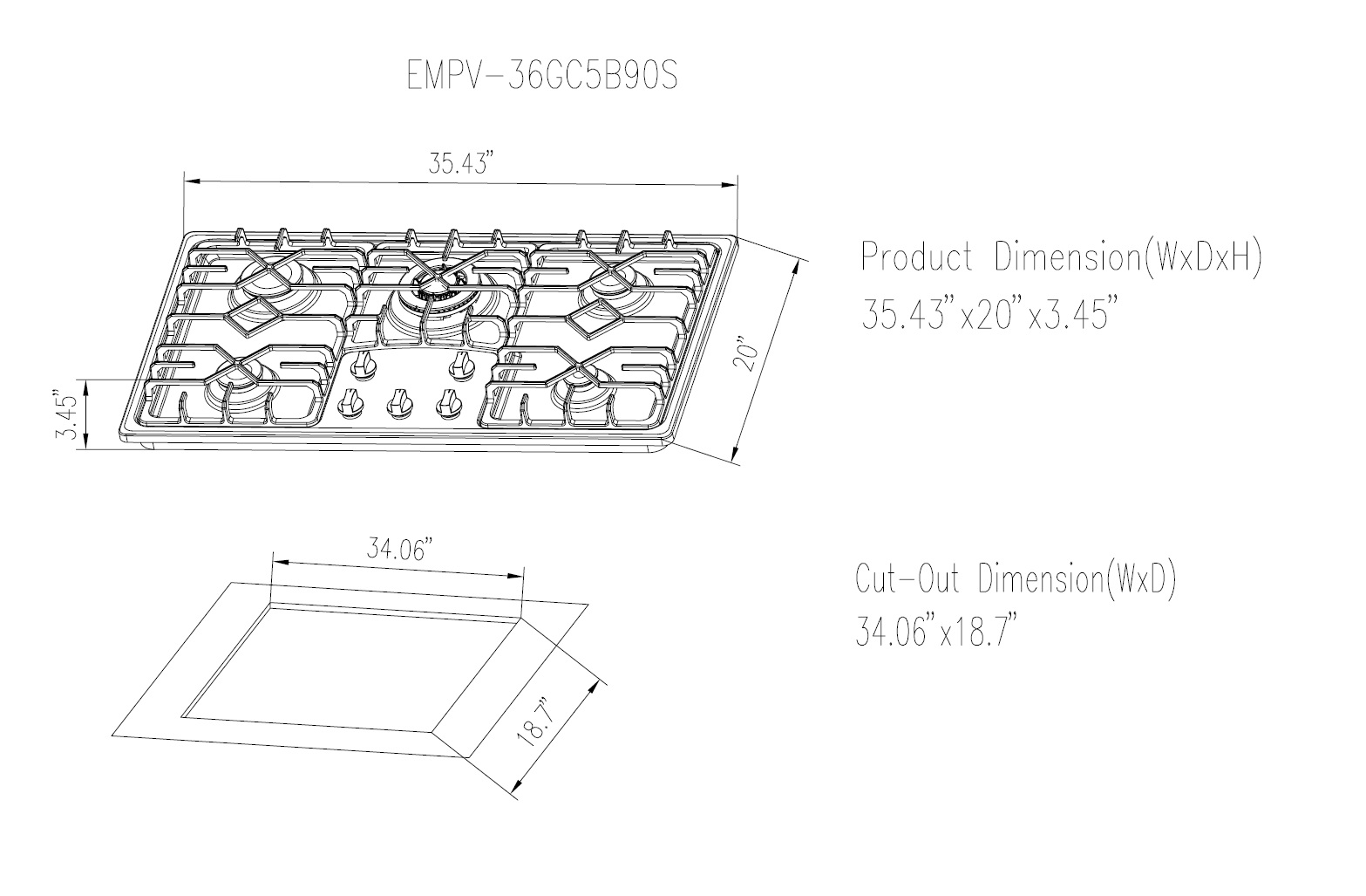 Empava 36" Gas Stove Cooktop with 5 Italy Sabaf Sealed Burners NG/LPG