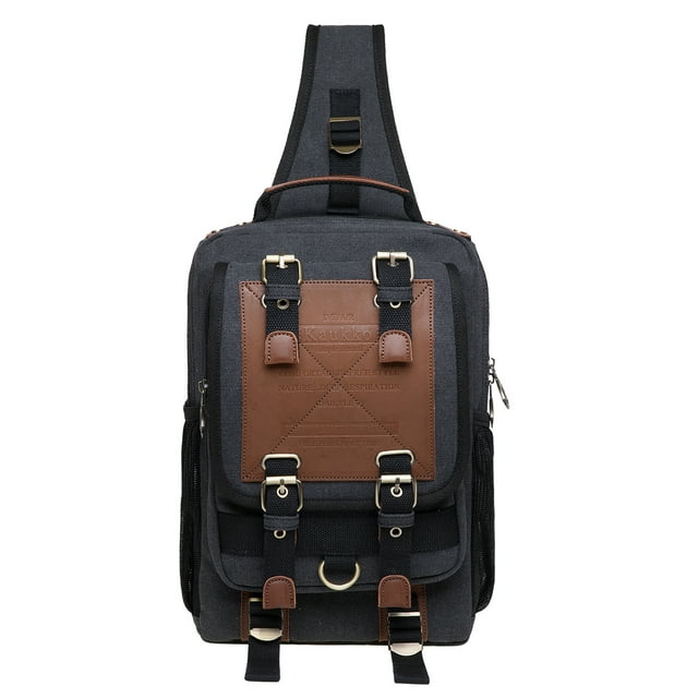 KAUKKO Canvas Messenger Bag Cross Body Shoulder Sling Backpack Travel Senderismo Chest Bag KAUKKO FD252-3--Black